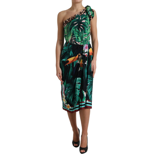 Dolce & Gabbana Tropical Jungle Print One-Shoulder Dress Dolce & Gabbana Dark Slate Gray