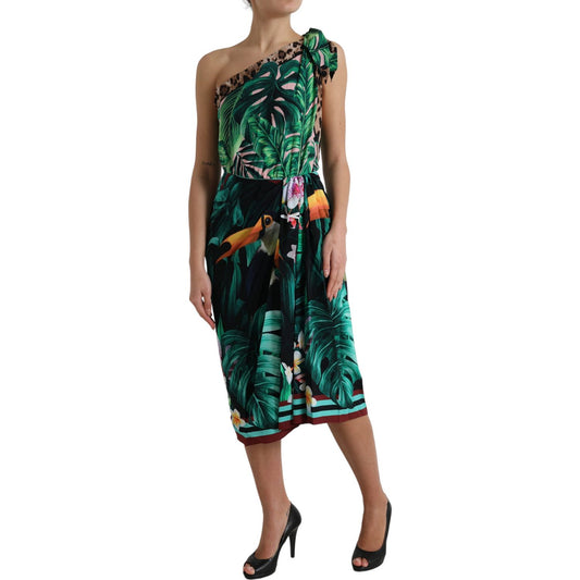 Dolce & Gabbana Tropical Jungle Print One-Shoulder Dress Dolce & Gabbana Rosy Brown
