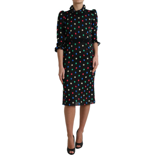Dolce & Gabbana Elegant High Neck Polka Dot Midi Dress Dolce & Gabbana Rosy Brown