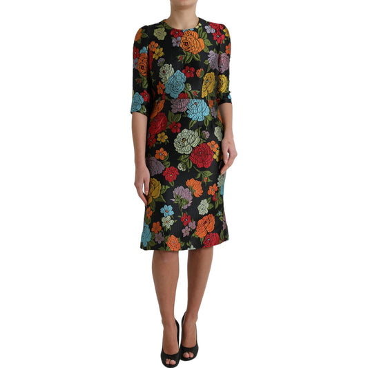 Dolce & Gabbana Elegant Floral Embroidered Pencil Dress Dolce & Gabbana Dark Slate Gray