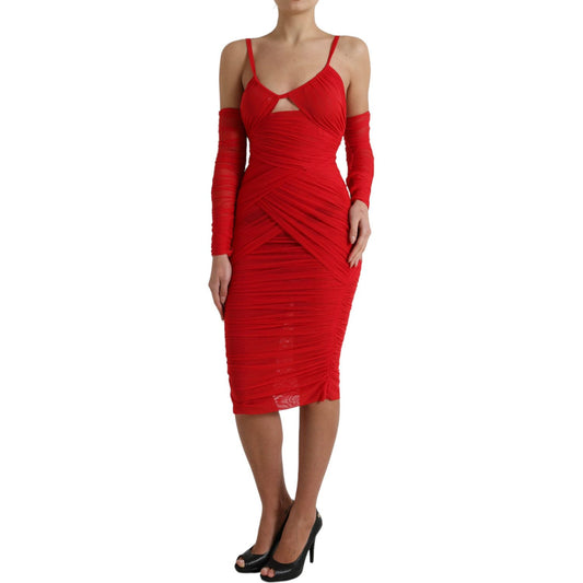 Dolce & Gabbana Radiant Red Stretch Satin Midi Dress Dolce & Gabbana Brown