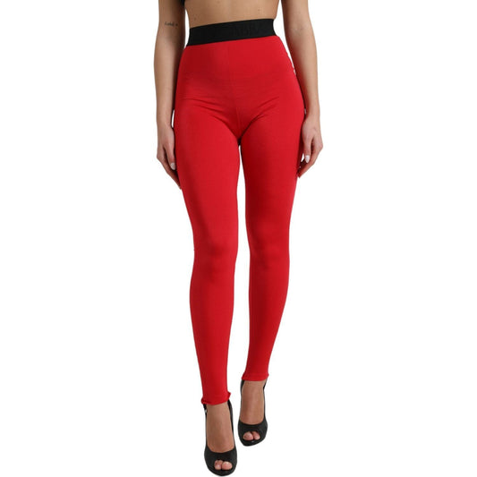 Dolce & Gabbana Elegant High Waist Red Leggings Dolce & Gabbana Firebrick