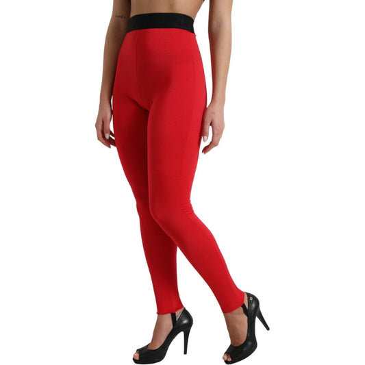 Dolce & Gabbana Elegant High Waist Red Leggings Dolce & Gabbana Brown