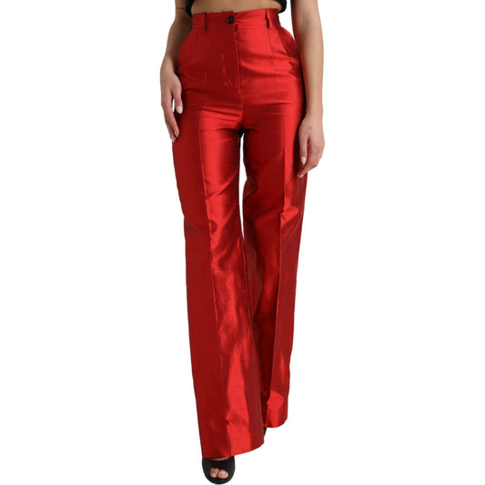 Dolce & Gabbana Elegant High Waist Wide Leg Silk Pants Dolce & Gabbana Dark Red