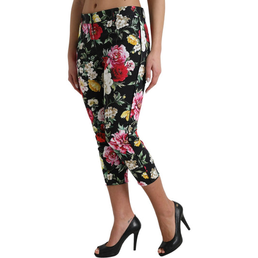 Dolce & Gabbana Elegant Floral Mid Waist Cropped Pants Dolce & Gabbana Dark Slate Gray
