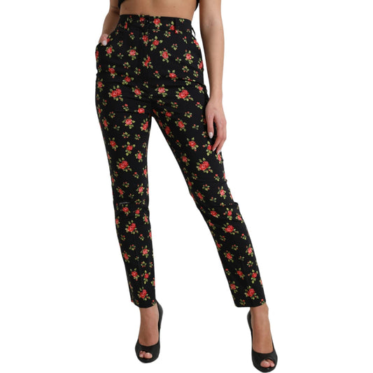 Dolce & Gabbana Elegant High-Waist Floral Tapered Pants Dolce & Gabbana Rosy Brown