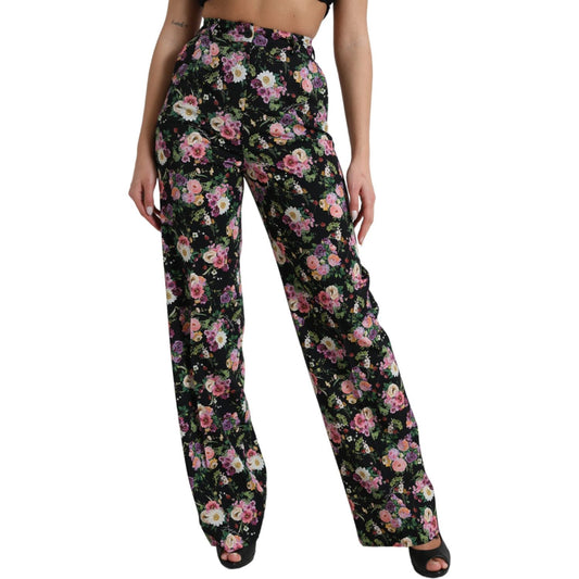 Dolce & Gabbana Floral High Waist Wide Leg Pants Dolce & Gabbana Dark Slate Gray