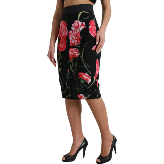 Dolce & Gabbana Floral High Waist Pencil Skirt Dolce & Gabbana Black