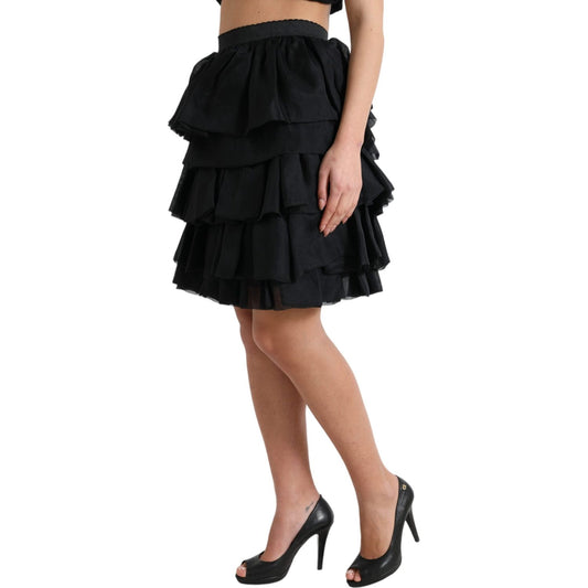Dolce & Gabbana Elegant Tiered A-Line Mini Skirt Dolce & Gabbana Black