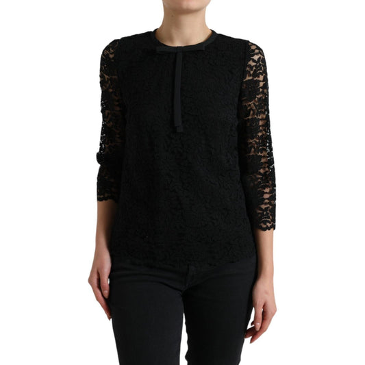 Dolce & Gabbana Elegant Floral Lace Long Sleeve Top Dolce & Gabbana Black