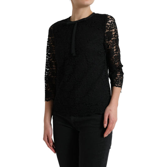 Dolce & Gabbana Elegant Floral Lace Long Sleeve Top Dolce & Gabbana Black