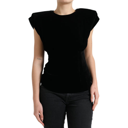 Dolce & Gabbana Velvet Exaggerated Shoulder Top Dolce & Gabbana Black