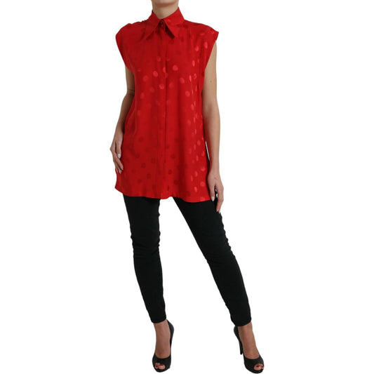 Dolce & Gabbana Elegant Polka Dot Sleeveless Silk Blouse Dolce & Gabbana Brown