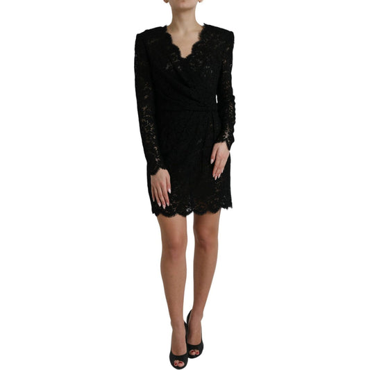 Dolce & Gabbana Elegant Black Floral Lace Sheath Mini Dress Dolce & Gabbana Black