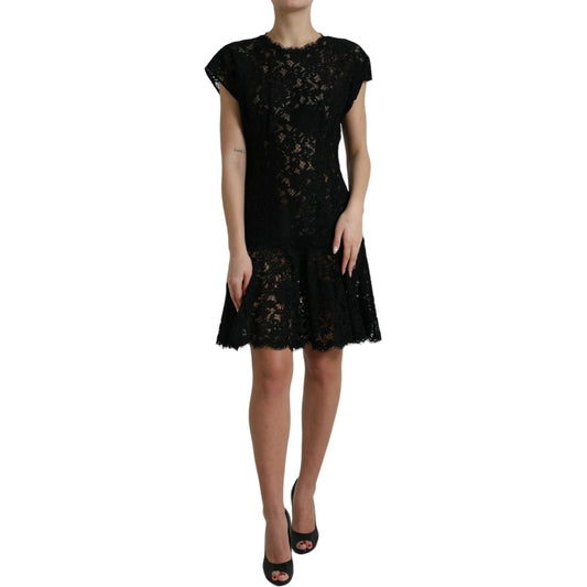 Dolce & Gabbana Elegant Black Floral Lace A-Line Mini Dress Dolce & Gabbana Black