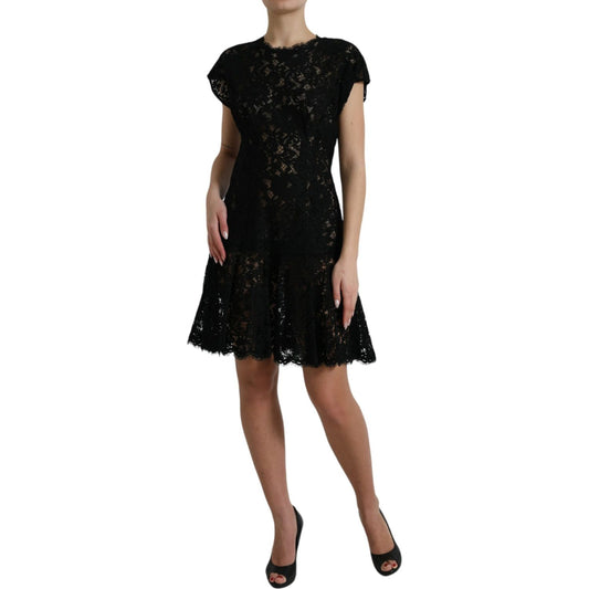 Dolce & Gabbana Elegant Black Floral Lace A-Line Mini Dress Dolce & Gabbana Black