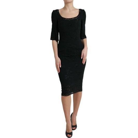 Dolce & Gabbana Black Floral Lace Bodycon Midi Dress Dolce & Gabbana Rosy Brown