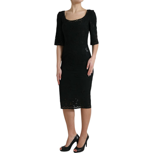 Dolce & Gabbana Black Floral Lace Bodycon Midi Dress Dolce & Gabbana Black