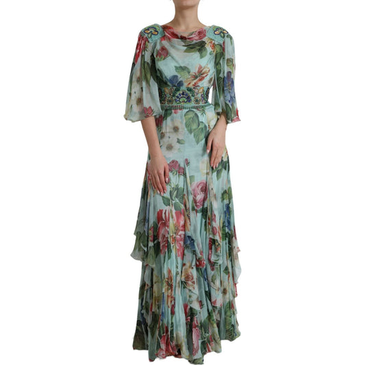 Dolce & Gabbana Elegant Floral Silk Long Dress Dolce & Gabbana Dim Gray