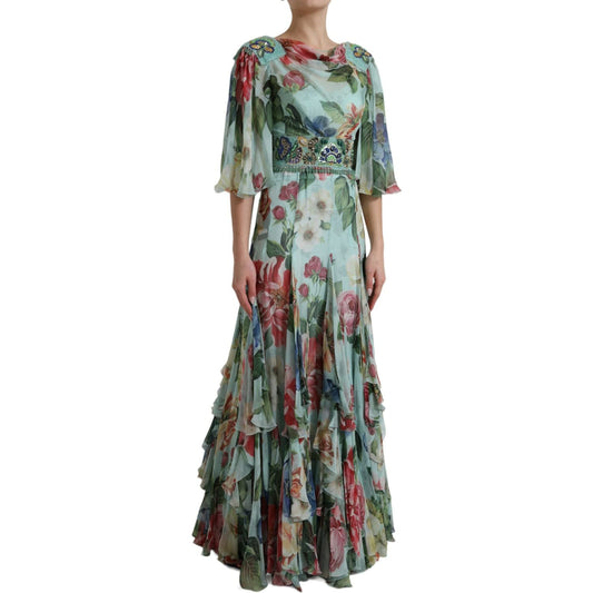 Dolce & Gabbana Elegant Floral Silk Long Dress Dolce & Gabbana Dim Gray