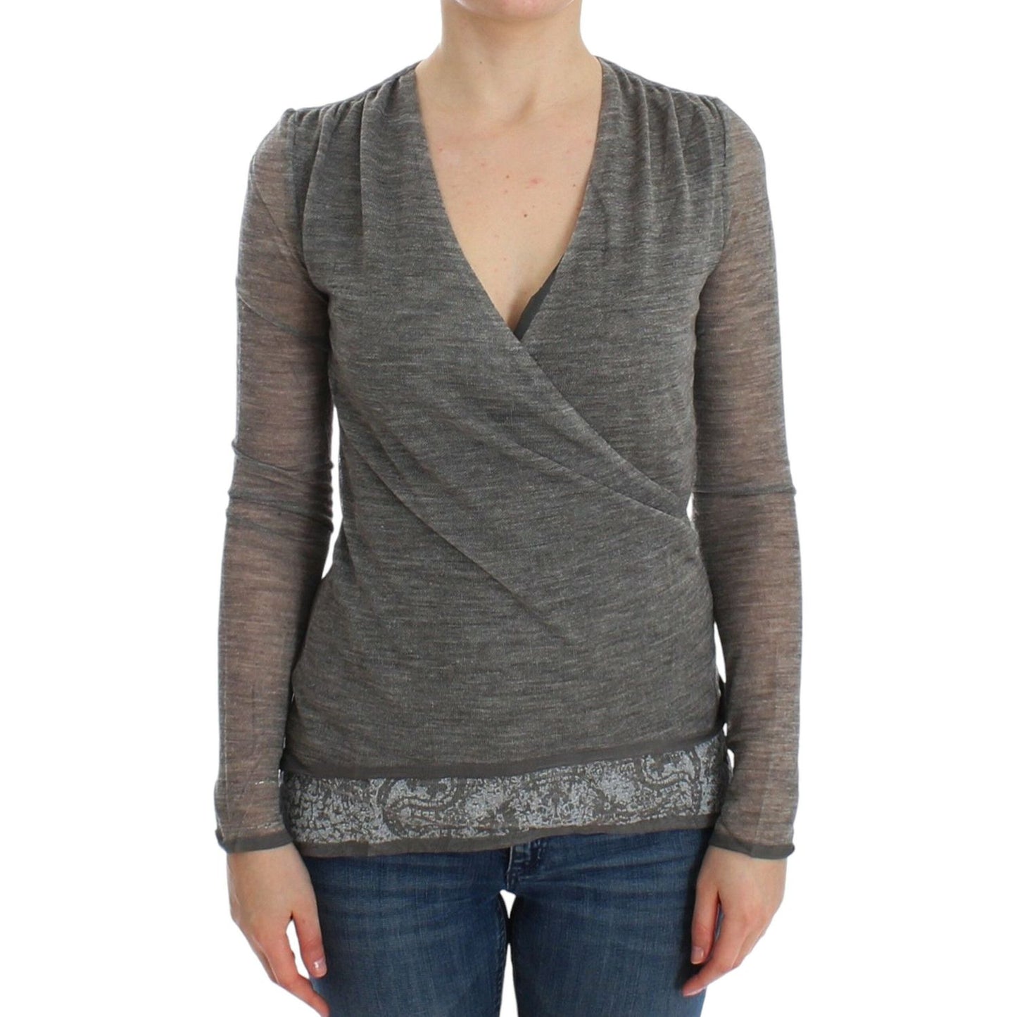 Ermanno Scervino Gray Wool Blend Stretch Long Sleeve Sweater