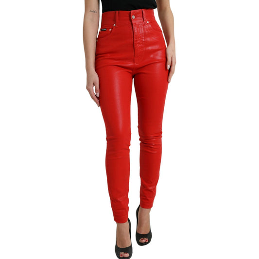 Dolce & Gabbana Elegant High-Waist Stretch Denim in Red Dolce & Gabbana Firebrick