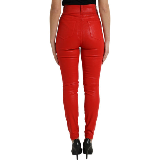 Dolce & Gabbana Elegant High-Waist Stretch Denim in Red Dolce & Gabbana Firebrick