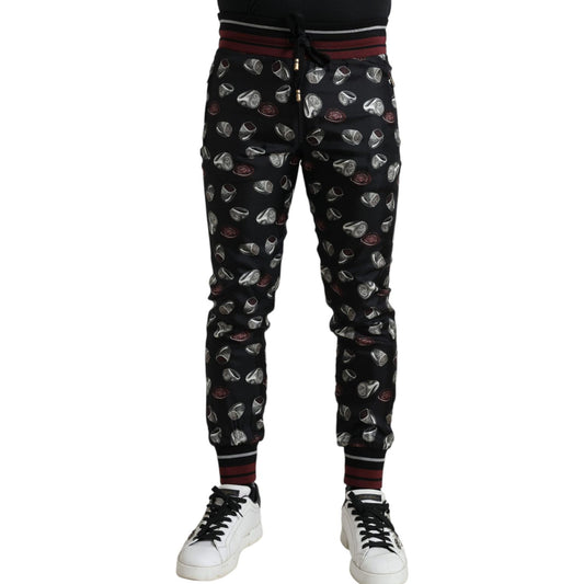 Dolce & Gabbana Elegant Silk Jogging Trousers with Ring Print Dolce & Gabbana Black