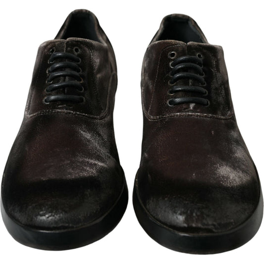 Dolce & Gabbana Elegant Brown Velvet Oxford Lace-up Shoes Dolce & Gabbana Black