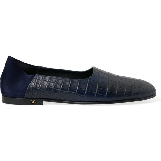 Dolce & Gabbana Elegant Blue Crocodile Leather Loafers Dolce & Gabbana Dark Slate Gray