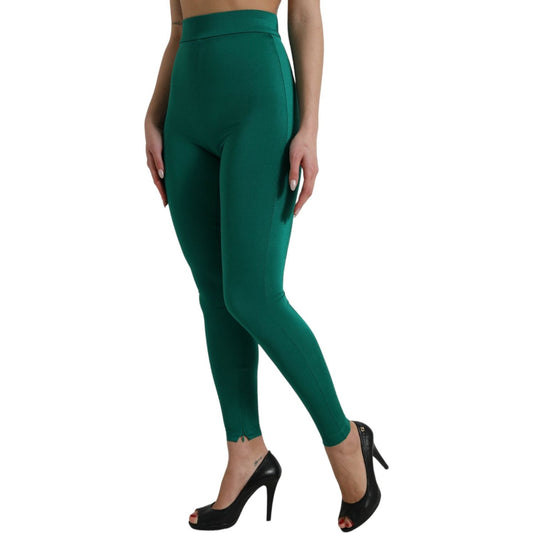 Dolce & Gabbana Green High Waist Designer Leggings Dolce & Gabbana Dark Slate Gray