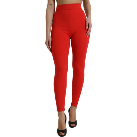 Dolce & Gabbana Elegant High Waist Red Leggings Dolce & Gabbana Firebrick