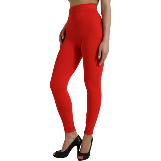Dolce & Gabbana Elegant High Waist Red Leggings Dolce & Gabbana Firebrick