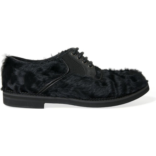 Dolce & Gabbana Elegant Black Fur Derby Dress Shoes for Men Dolce & Gabbana Black