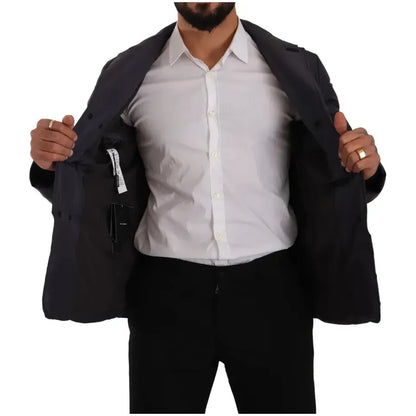 Dolce & Gabbana Blue Silk Goat Coat Blouson Winter Jacket