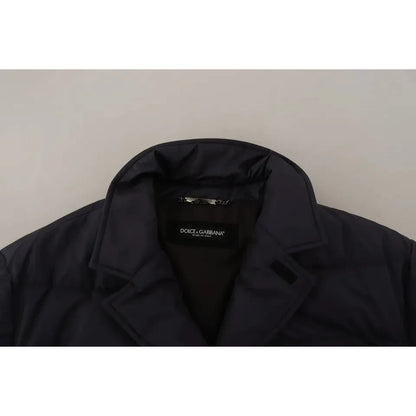 Dolce & Gabbana Blue Silk Goat Coat Blouson Winter Jacket