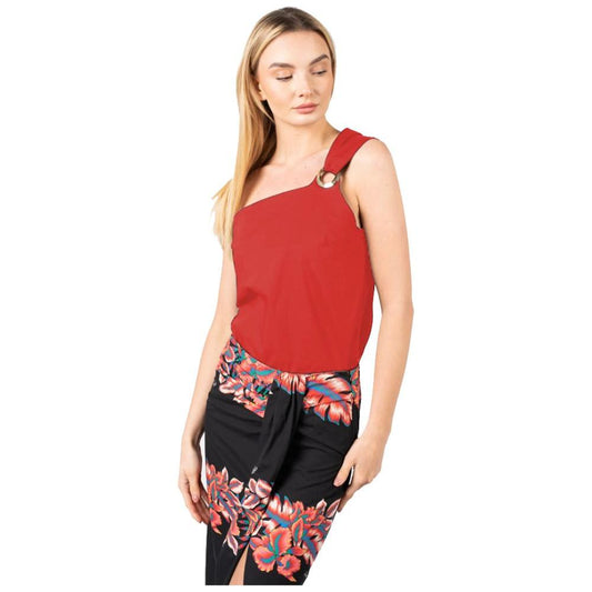 PINKO Chic Asymmetric Cotton Top with Logo Detail PINKO Dark Slate Gray