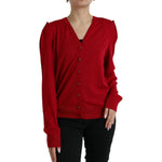 Dolce & Gabbana Red Wool V-neck Buttoned Cardigan Sweater TSH84793-50