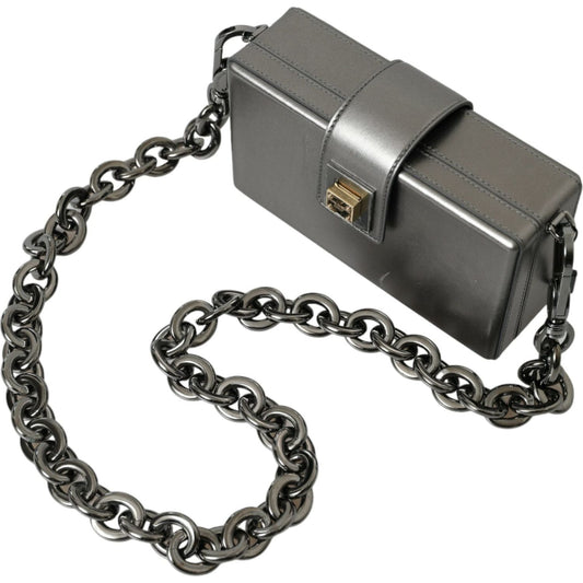 Dolce & Gabbana Metallic Gray Calfskin Shoulder Bag with Chain Strap Dolce & Gabbana Dim Gray