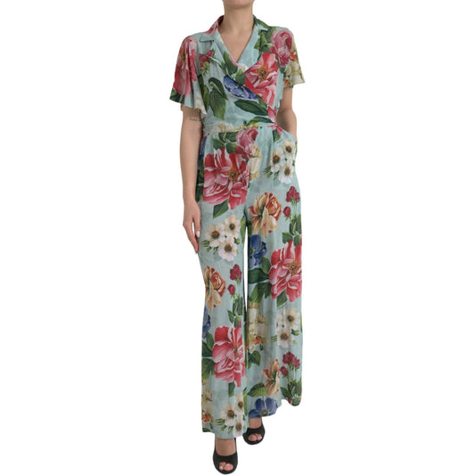 Dolce & Gabbana Elegant Floral Silk Crepe Jumpsuit Dolce & Gabbana Light Slate Gray