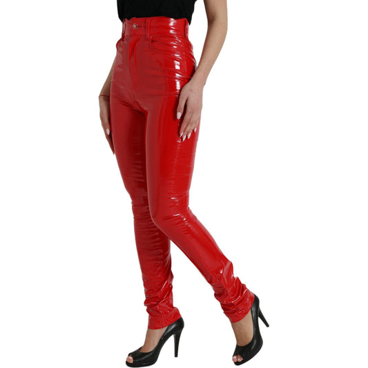 Dolce & Gabbana Chic Red High Waist Skinny Pants Dolce & Gabbana Brown