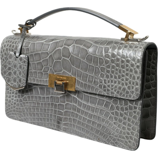 Balenciaga Alligator Leather Medium Shoulder Bag Balenciaga Slate Gray