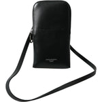 Dolce & Gabbana Black Leather Zip Around Logo Print Lanyard Strap Wallet Dolce & Gabbana Black