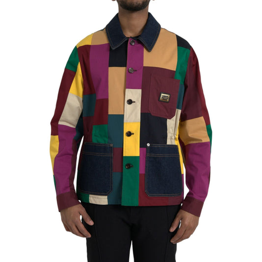 Dolce & Gabbana Multicolor Patchwork Cotton Collared Jacket Dolce & Gabbana Black
