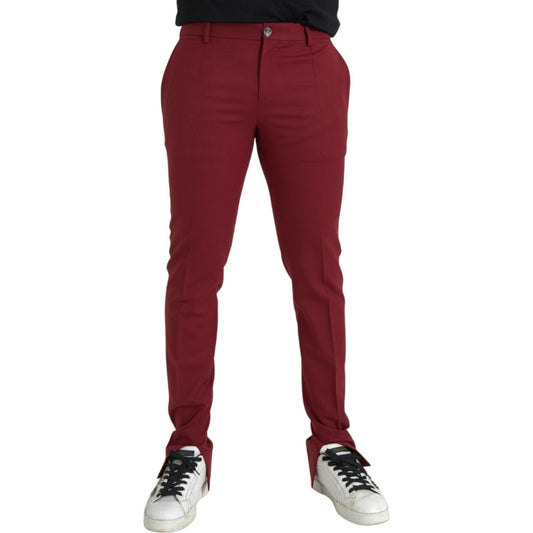 Dolce & Gabbana Red Wool Men Slim Fit Dress Pants Dolce & Gabbana Saddle Brown