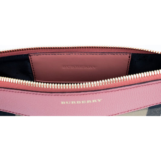 Burberry Peyton House Check Derby Cinnamon Red Grain Leather Pouch Crossbody Bag Burberry Rosy Brown