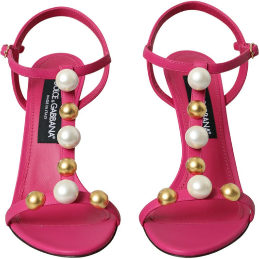 Dolce & Gabbana Pink Embellished Leather Sandals Heels Shoes Dolce & Gabbana Maroon