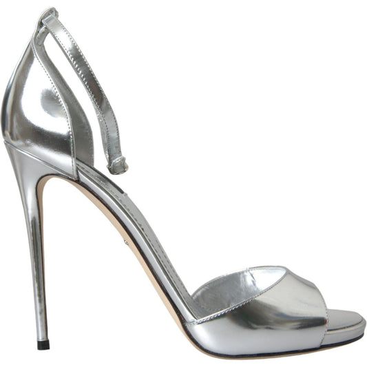 Dolce & Gabbana Silver KEIRA Leather Heels Sandals Shoes Dolce & Gabbana Dark Gray