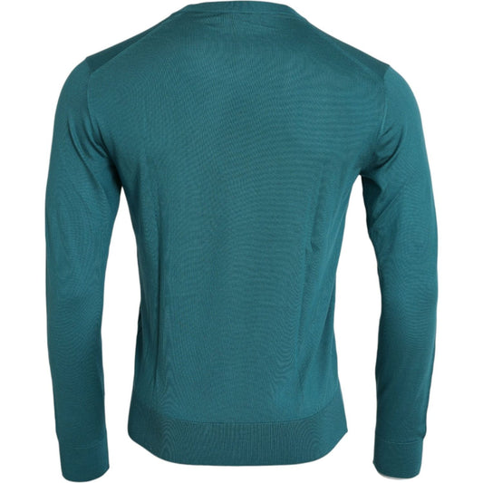 Dolce & Gabbana Dark Green Silk Crew Neck Pullover Sweater Dolce & Gabbana Dark Slate Gray