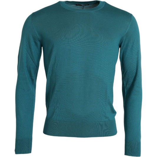 Dolce & Gabbana Dark Green Silk Crew Neck Pullover Sweater Dolce & Gabbana Dark Slate Gray